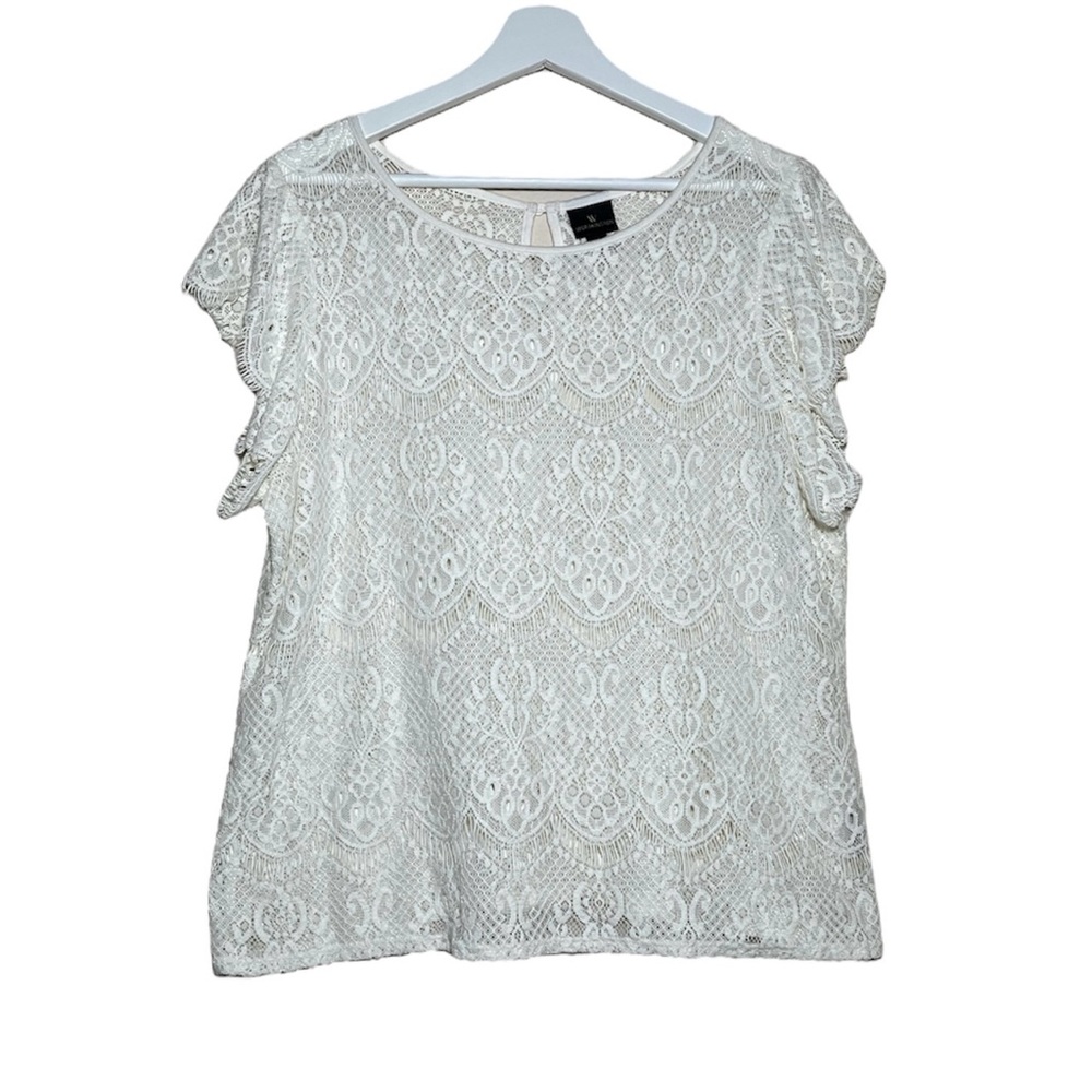 Worthington | Ivory Lace Short Sleeve Delicate Feminine Romantic Blouse Size XL